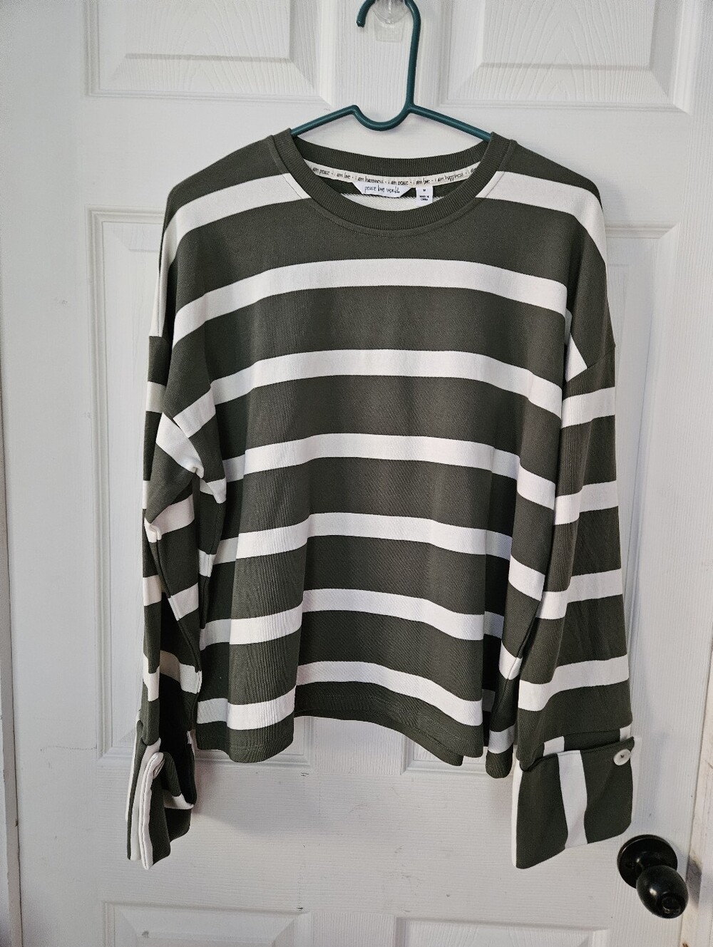 Striped Olive Green & White Men’s Sweater